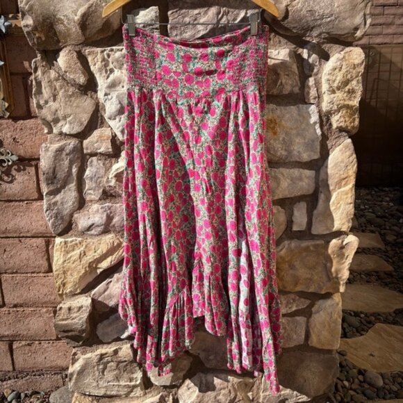 Natural Life Maxi Skirt Floral Large Pink Smocked Waist Asymmetrical Boho - Picture 1 of 8